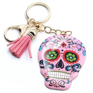 Pink Sugar Skull Tassel Keychain KeyRing Bag Charm